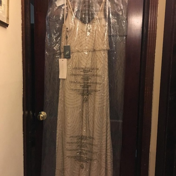 Adrianna Papell Art deco blouson beaded Champ/Gold - Picture 4 of 5